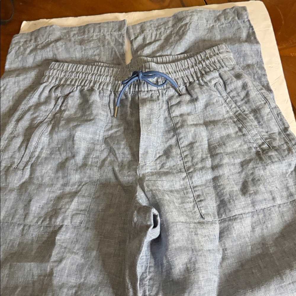 Athleta Sky Blue Linen-Blend Drawstring Trousers